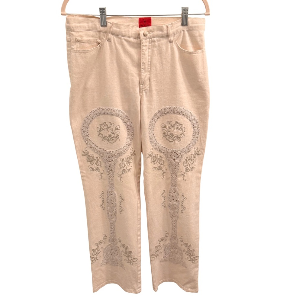 Very Vera Beige Embroidered High-Waist Jeans